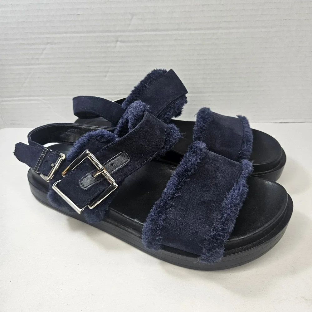 Aerosoles Lada 8 Faux Shealing Comfort Slingback Strappy Sandal Blue Women's